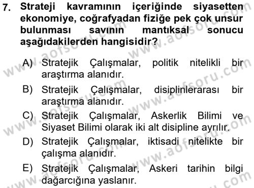 Strateji ve Güvenlik Dersi 2015 - 2016 Yılı (Vize) Ara Sınav Soruları 7. Soru