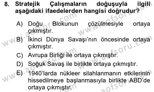Strateji ve Güvenlik Dersi Ara Sınavı Deneme Sınav Soruları 8. Soru