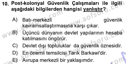 Strateji ve Güvenlik Dersi 2015 - 2016 Yılı (Final) Dönem Sonu Sınav Soruları 10. Soru