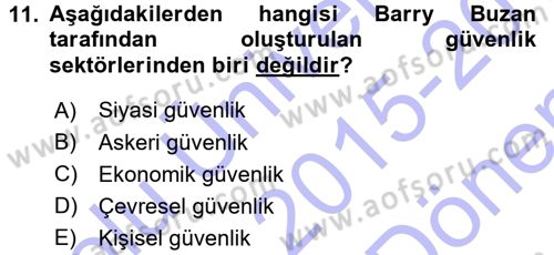 Strateji ve Güvenlik Dersi 2015 - 2016 Yılı (Final) Dönem Sonu Sınav Soruları 11. Soru