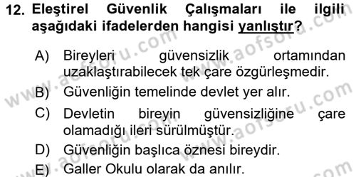 Strateji ve Güvenlik Dersi 2015 - 2016 Yılı (Final) Dönem Sonu Sınav Soruları 12. Soru