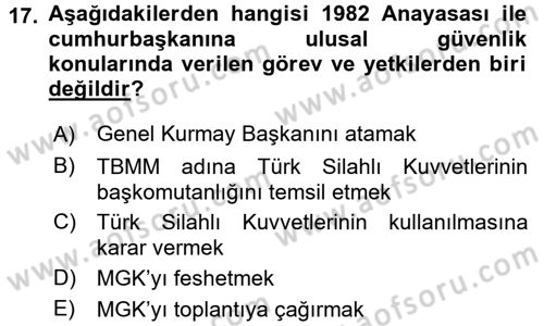 Strateji ve Güvenlik Dersi 2015 - 2016 Yılı (Final) Dönem Sonu Sınav Soruları 17. Soru