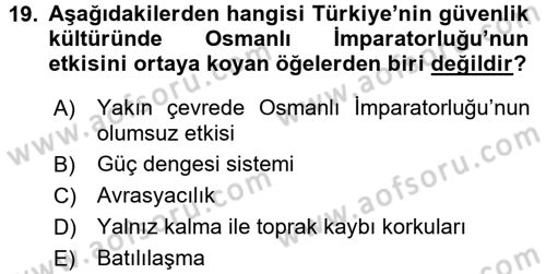 Strateji ve Güvenlik Dersi 2015 - 2016 Yılı (Final) Dönem Sonu Sınav Soruları 19. Soru