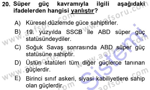 Strateji ve Güvenlik Dersi 2015 - 2016 Yılı (Final) Dönem Sonu Sınav Soruları 20. Soru
