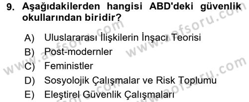 Strateji ve Güvenlik Dersi 2015 - 2016 Yılı (Final) Dönem Sonu Sınav Soruları 9. Soru