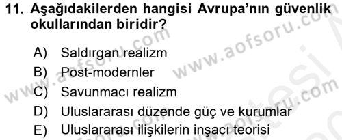 Strateji ve Güvenlik Dersi 2015 - 2016 Yılı Tek Ders Sınav Soruları 11. Soru