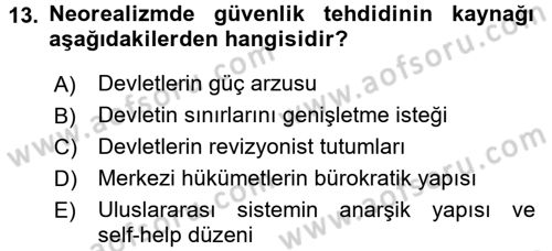 Strateji ve Güvenlik Dersi 2015 - 2016 Yılı Tek Ders Sınav Soruları 13. Soru