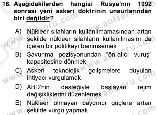 Strateji ve Güvenlik Dersi 2015 - 2016 Yılı Tek Ders Sınav Soruları 16. Soru