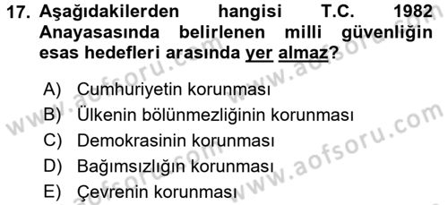 Strateji ve Güvenlik Dersi 2015 - 2016 Yılı Tek Ders Sınav Soruları 17. Soru