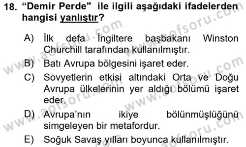 Strateji ve Güvenlik Dersi 2015 - 2016 Yılı Tek Ders Sınav Soruları 18. Soru