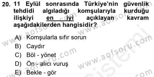 Strateji ve Güvenlik Dersi 2015 - 2016 Yılı Tek Ders Sınav Soruları 20. Soru