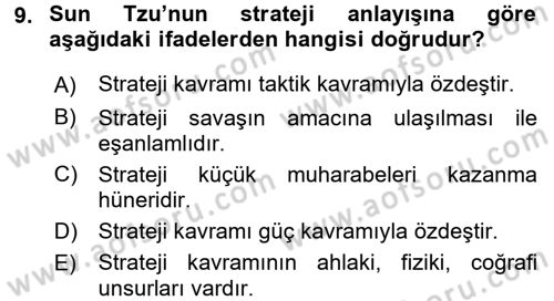 Strateji ve Güvenlik Dersi 2015 - 2016 Yılı Tek Ders Sınav Soruları 9. Soru