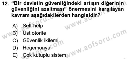 Strateji ve Güvenlik Dersi 2016 - 2017 Yılı 3 Ders Sınav Soruları 12. Soru