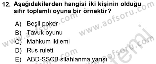 Strateji ve Güvenlik Dersi 2016 - 2017 Yılı (Vize) Ara Sınav Soruları 12. Soru