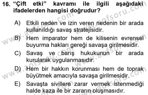 Strateji ve Güvenlik Dersi 2016 - 2017 Yılı (Vize) Ara Sınav Soruları 16. Soru