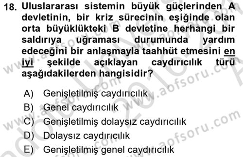 Strateji ve Güvenlik Dersi Ara Sınavı Deneme Sınav Soruları 18. Soru