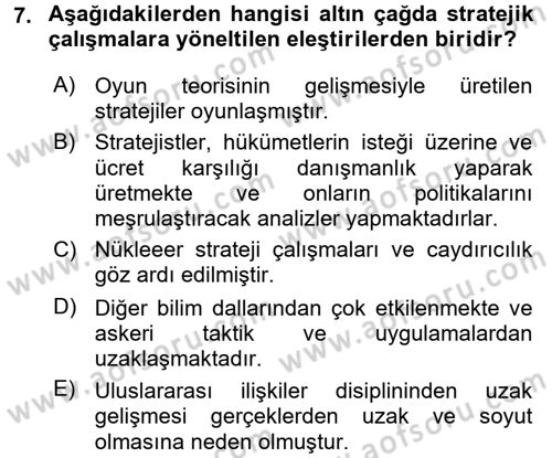 Strateji ve Güvenlik Dersi 2016 - 2017 Yılı (Vize) Ara Sınav Soruları 7. Soru