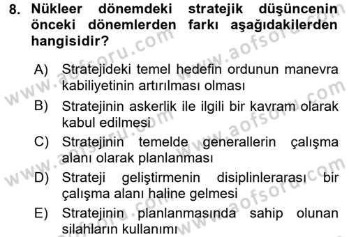 Strateji ve Güvenlik Dersi 2016 - 2017 Yılı (Vize) Ara Sınav Soruları 8. Soru