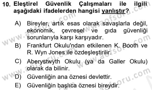 Strateji ve Güvenlik Dersi 2016 - 2017 Yılı (Final) Dönem Sonu Sınav Soruları 10. Soru