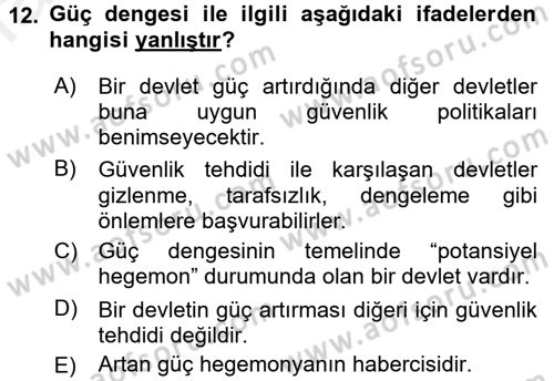 Strateji ve Güvenlik Dersi 2016 - 2017 Yılı (Final) Dönem Sonu Sınav Soruları 12. Soru