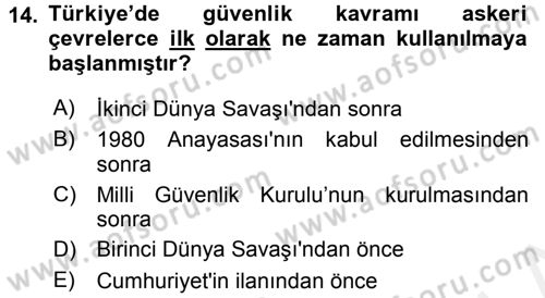 Strateji ve Güvenlik Dersi 2017 - 2018 Yılı 3 Ders Sınav Soruları 14. Soru