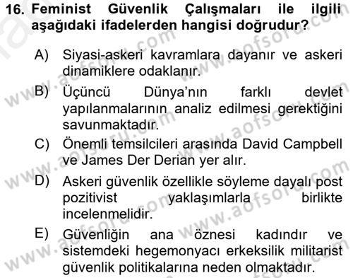 Strateji ve Güvenlik Dersi 2017 - 2018 Yılı 3 Ders Sınav Soruları 16. Soru