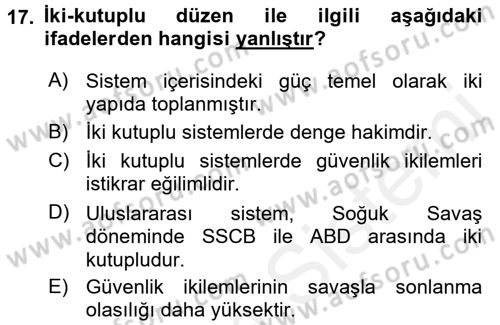 Strateji ve Güvenlik Dersi 2017 - 2018 Yılı 3 Ders Sınav Soruları 17. Soru