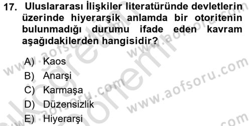 Strateji ve Güvenlik Dersi Ara Sınavı Deneme Sınav Soruları 17. Soru