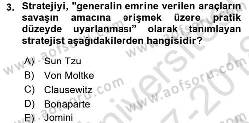 Strateji ve Güvenlik Dersi 2017 - 2018 Yılı (Vize) Ara Sınav Soruları 3. Soru