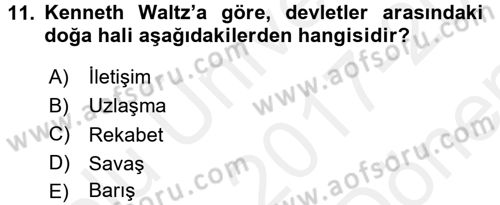 Strateji ve Güvenlik Dersi 2017 - 2018 Yılı (Final) Dönem Sonu Sınav Soruları 11. Soru