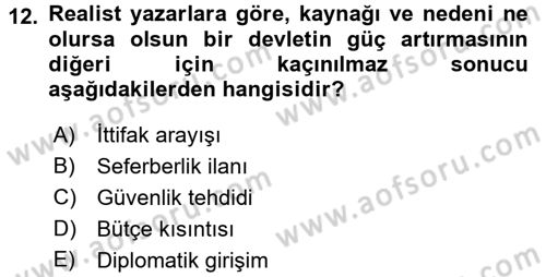Strateji ve Güvenlik Dersi 2017 - 2018 Yılı (Final) Dönem Sonu Sınav Soruları 12. Soru