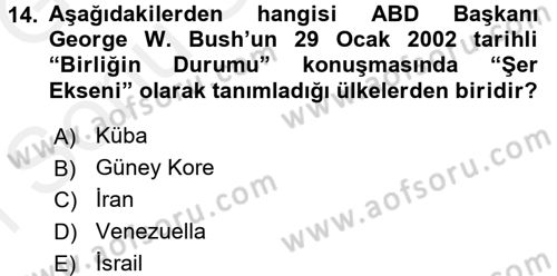 Strateji ve Güvenlik Dersi 2017 - 2018 Yılı (Final) Dönem Sonu Sınav Soruları 14. Soru