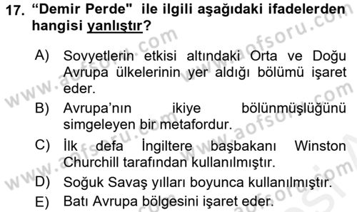 Strateji ve Güvenlik Dersi 2017 - 2018 Yılı (Final) Dönem Sonu Sınav Soruları 17. Soru