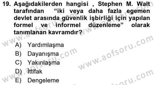 Strateji ve Güvenlik Dersi 2017 - 2018 Yılı (Final) Dönem Sonu Sınav Soruları 19. Soru