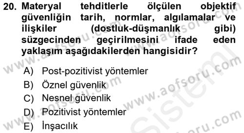 Strateji ve Güvenlik Dersi 2017 - 2018 Yılı (Final) Dönem Sonu Sınav Soruları 20. Soru