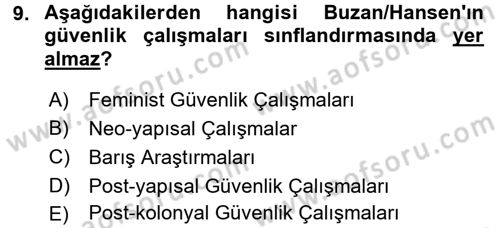 Strateji ve Güvenlik Dersi 2017 - 2018 Yılı (Final) Dönem Sonu Sınav Soruları 9. Soru