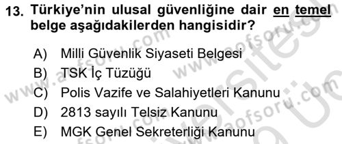 Strateji ve Güvenlik Dersi 2018 - 2019 Yılı 3 Ders Sınav Soruları 13. Soru