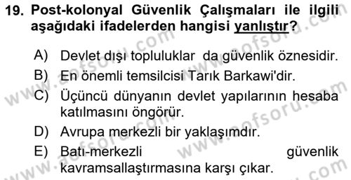 Strateji ve Güvenlik Dersi 2018 - 2019 Yılı 3 Ders Sınav Soruları 19. Soru