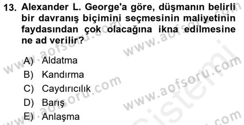 Strateji ve Güvenlik Dersi 2018 - 2019 Yılı (Vize) Ara Sınav Soruları 13. Soru