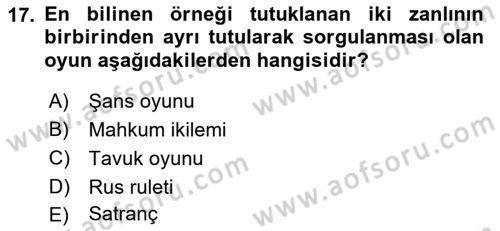Strateji ve Güvenlik Dersi 2018 - 2019 Yılı (Vize) Ara Sınav Soruları 17. Soru