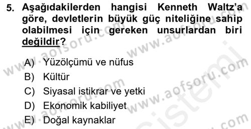 Strateji ve Güvenlik Dersi 2018 - 2019 Yılı (Vize) Ara Sınav Soruları 5. Soru