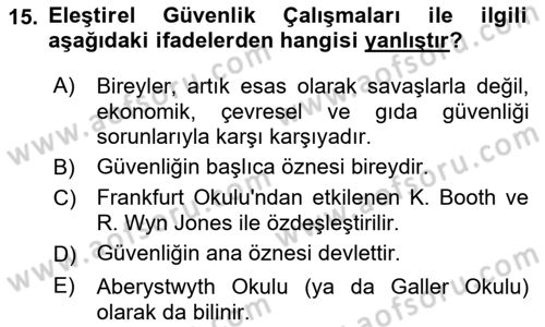 Strateji ve Güvenlik Dersi 2018 - 2019 Yılı (Final) Dönem Sonu Sınav Soruları 15. Soru