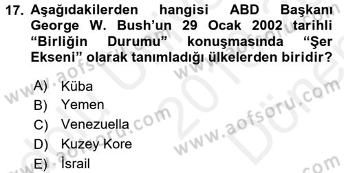 Strateji ve Güvenlik Dersi 2018 - 2019 Yılı (Final) Dönem Sonu Sınav Soruları 17. Soru