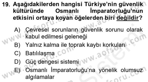Strateji ve Güvenlik Dersi 2018 - 2019 Yılı (Final) Dönem Sonu Sınav Soruları 19. Soru