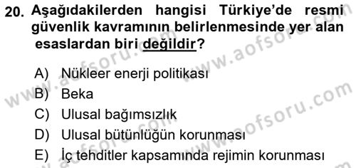 Strateji ve Güvenlik Dersi 2018 - 2019 Yılı (Final) Dönem Sonu Sınav Soruları 20. Soru