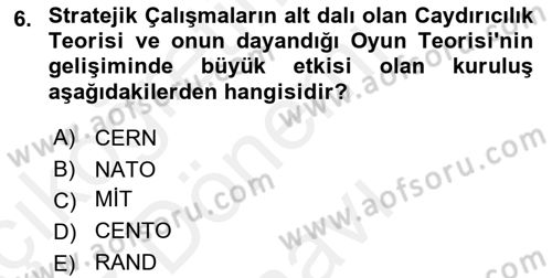 Strateji ve Güvenlik Dersi 2018 - 2019 Yılı (Final) Dönem Sonu Sınav Soruları 6. Soru