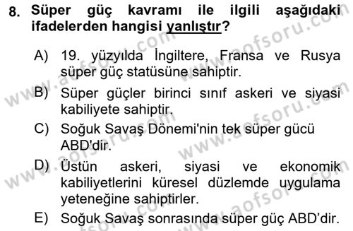 Strateji ve Güvenlik Dersi 2018 - 2019 Yılı (Final) Dönem Sonu Sınav Soruları 8. Soru
