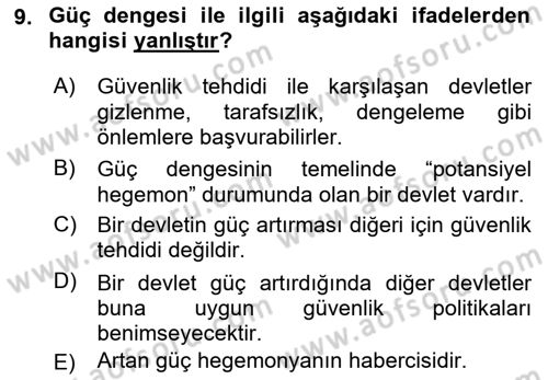 Strateji ve Güvenlik Dersi 2018 - 2019 Yılı (Final) Dönem Sonu Sınav Soruları 9. Soru