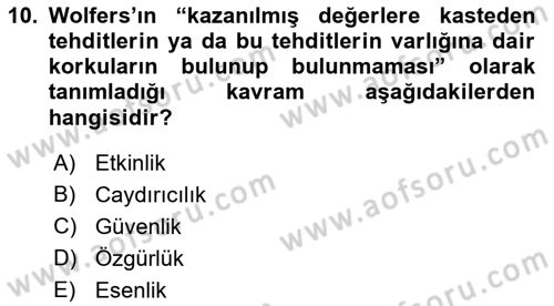 Strateji ve Güvenlik Dersi 2018 - 2019 Yılı Yaz Okulu Sınav Soruları 10. Soru
