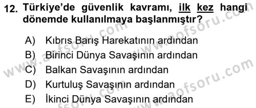 Strateji ve Güvenlik Dersi 2018 - 2019 Yılı Yaz Okulu Sınav Soruları 12. Soru